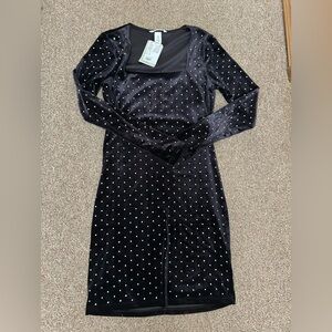 NWT H&M Black Velvet Studded Mini Dress